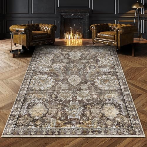 RUGSURE Washable Area Rugs - Perfect for Living Room, Bedroom, Kids Room, Nursery - Stain & Water Resistant Non-Slip, Pet & Child Friendly, Vintage Tribal Area Rugs (Ivory, 4' x 6') by RUGSURE