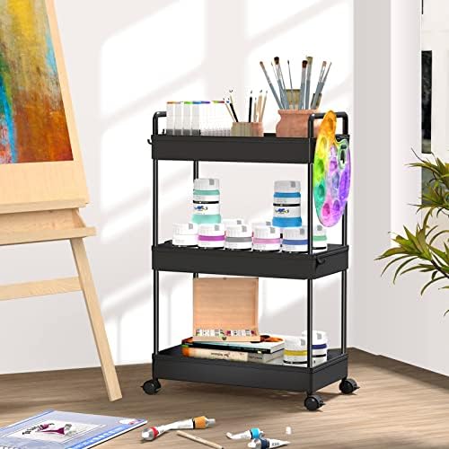 SOLEJAZZ 3 Tier Slim Rolling Storage Cart Organizer with Wheels, Black - Image 5