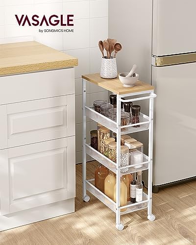 VASAGLE 4-Tier Slim Rolling Storage cart with Wheels, 8.7 Inches, Metal - Image 2