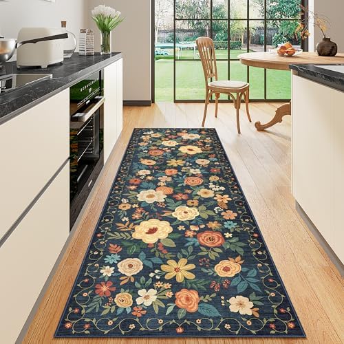 DUKINO 2x10 Runner Rug, Washable Kitchen Runner Rug Non Slip, Navy Blue by DUKINO