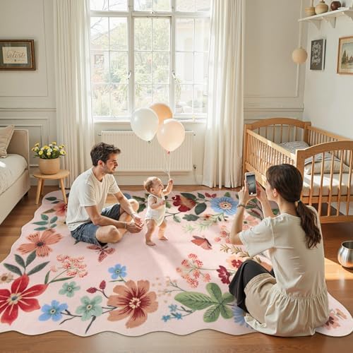 Lahome Floral Washable Area Rugs 5x7, Soft Pink Rugs for Living Room - Image 2