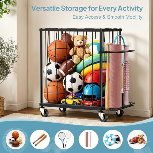 TomCare Garage Ball Storage Rack, Rolling Sports Cart with Lockable Wheels - Image 6