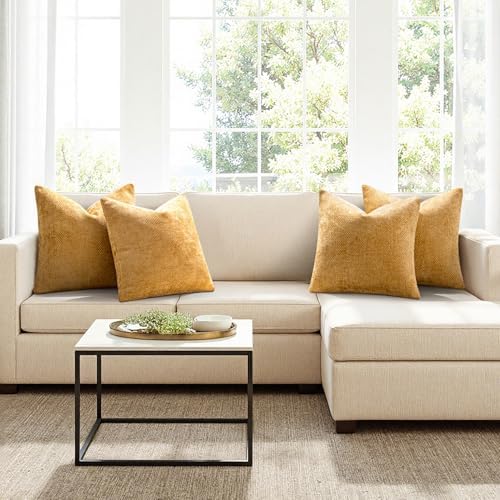 MIULEE Soft Decorative Chenille Pillow Covers Gold 18x18 Pack of 4 - Image 4