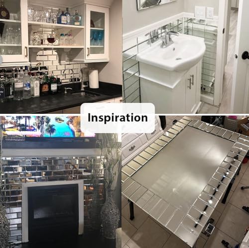 Diflart Peel and Stick Mirror Subway Tiles, Silver, 3x6 Inch, Beveled Mirror Backsplash for Kitchen Bar Bathroom Wall Tile (5 Sq.ft, 40 Pcs) - Image 6