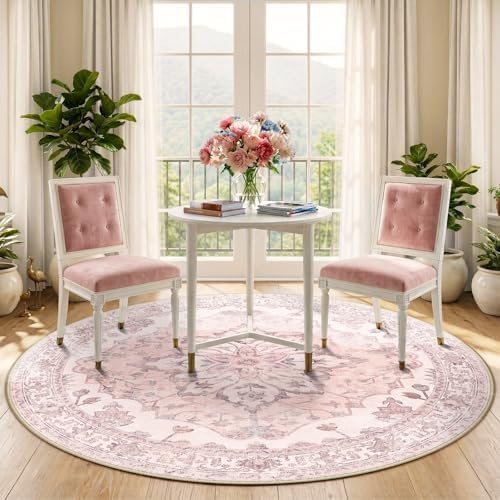 RELEANY Washable Area Rug, Round 5ft, Pink - Image 2