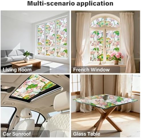 Donox Window Privacy Film Static Cling, Decorative Stained Glass Style Tint, Lotus Pattern with Rainbow Effect for Home and Office, UV Blocking No Glue Removable, 17.5 x 157.4 inches - Image 6