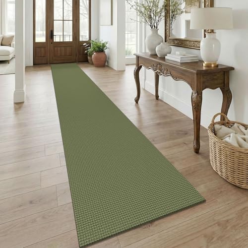 KOZYFLY Braided 2.5'x18' Runners Rugs for Hallway, Extra Long Washable Runner Rug, Woven Non Slip Kitchen Runner, Cotton Entryway Rug, Floor Carpet for Entry, Aisle, Hall, Olive Green/Earthy Green by KOZYFLY