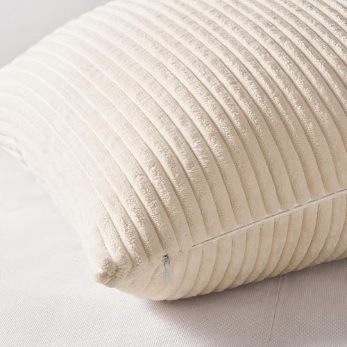 Topfinel 4 Packs Neutral Decorative Throw Pillows Covers 18x18 Inch for Living Room Couch Bed Sofa, Rustic Farmhouse Boho Home Decor, Soft Plush Striped Corduroy Square Cushion Case 45x45 cm - Image 2