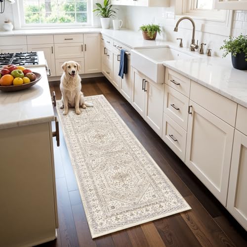 2x6 Washable Hallway Runner Rug - Non-Slip Vintage Throw Rugs Beige Gray by Puino