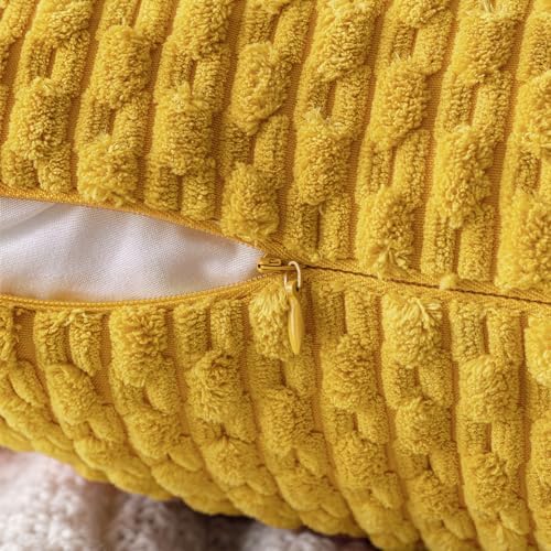 MIULEE Decorative Throw Pillow Covers 18x18 Yellow Textured Corduroy - Image 3