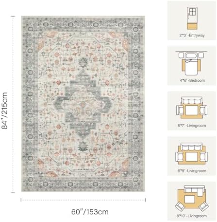 Rugxara 5X7 Taupe Washable Area Rug for Living Room - Image 2