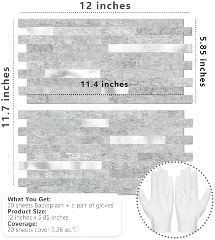 STICKGOO 20 Sheets Peel and Stick Backsplash Tile, Stick on Backsplash for Kitchen and Bathroom, Grey Marble Look PVC Mixed Metal Silver Self Adhesive Wall Tiles - Image 6