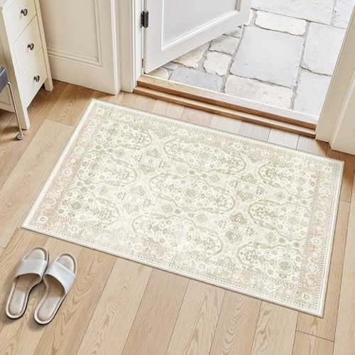 Soalmost 2x3 Washable Rugs for Kitchen Entryway, Small Area Rug Beige/Brown by Soalmost