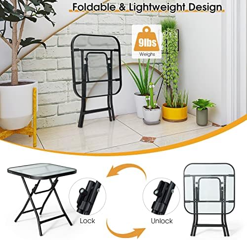 GIANTEX Square Folding Side Table, Patio Table w/Tempered Glass Tabletop - Image 4