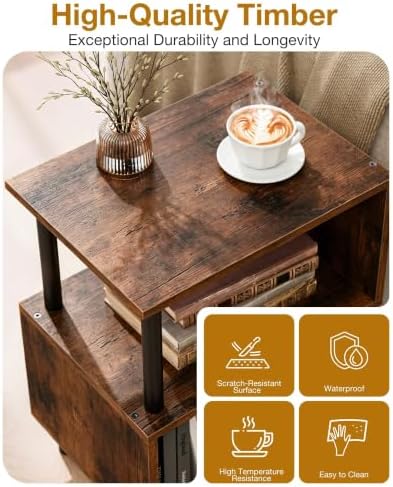 Frylr Small Side Table, End Table and Nightstand with 3-Tier Wood Shelves, Sturdy Metal Frame with 44 LBS Capacity per Shelf, Easy to Assemble for Living Room or Bedroom,Dark Brown - Image 4