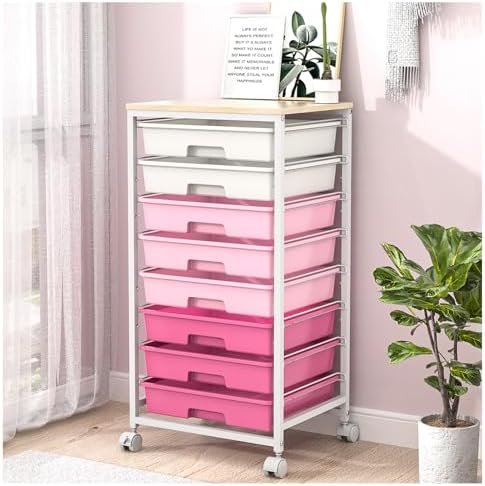 SYKIARIOL Rolling Cart with Drawers,Utility Cart with 8 Drawers,Rose Pink by SYKIARIOL