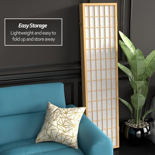 Red Lantern 6 ft. Tall Window Pane Shoji Screen - Natural - 5 Panels - Image 6