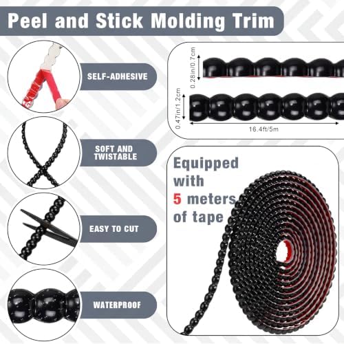 1 Pack Peel and Stick Molding Trim Flexible Molding Trim for Wall Self Adhesive Paintable DIY Wall Trims for Mirror Frame Cabinet Edge Picture (16.4 ft X 0.47 Inch,Black) - Image 3