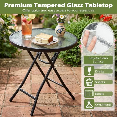 GIANTEX Folding Side Table w/Tempered Glass Tabletop & Metal Frame Set of 2 - Image 4