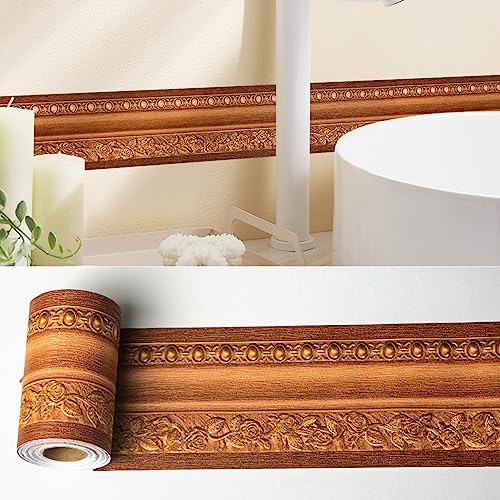 AbaBoorty Wood Wallpaper Border 196"X4.1" 3D Peel and Stick Wall Border Waterproof Tiles Sticker Wallpaper Self Adhesive Removable Wall Stickers for Ceiling Bedroom Living Room Decor - Image 3