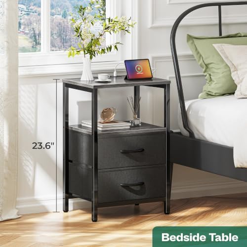 Huuger Nightstands Set of 2, End Tables with Charging Station, Side Table - Image 2