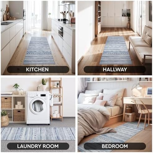 2x6 Runner Rug Machine Washable Non Slip Area Rug Distressed Neutral Moroccan Boho Rug Ultra Soft Floor Runners for Hallways for Entryway Laundry Room Kitchen, Blue - Image 7