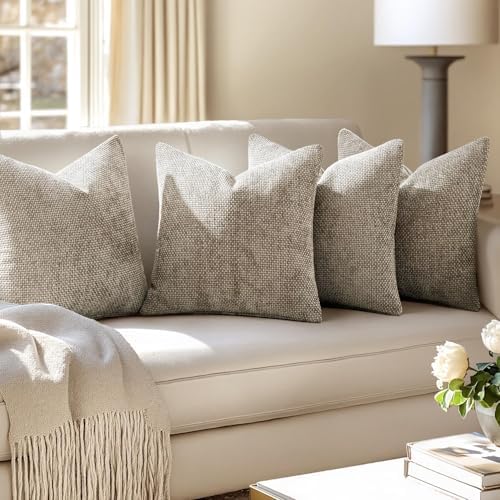 MIULEE Soft Decorative Chenille Euro Pillow Covers Khaki 22x22 Pack of 4 - Image 5