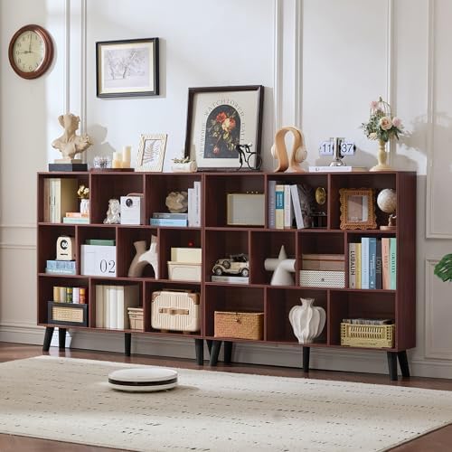 LEYAOYAO 10 Cube Bookshelf, Mid-Century Modern Book Shelf with Legs, Walnut - Image 6