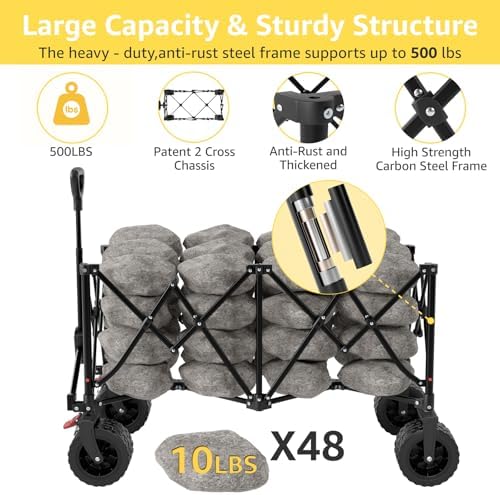 ROSONG Collapsible Wagon Cart with Wheels Foldable - Folding Utility Heavy Duty Wagons Carts for Grocery Sports Garden Shopping Camping Wheelbarrows (Black, 260L) - Image 4
