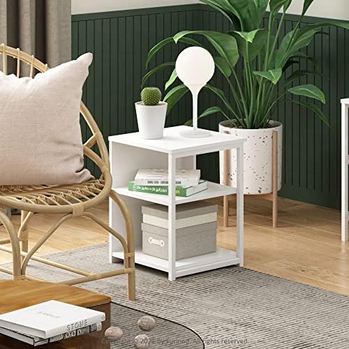 Furinno Camnus Modern Living End Sofa Side Table/Nightstand with Metal Frame Support, Solid White/White - Image 2