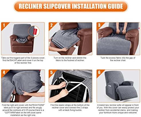 VANSOFY Stretch Recliner Chair Cover, Slipcover, Dark Gray, 1 Seater - Image 3