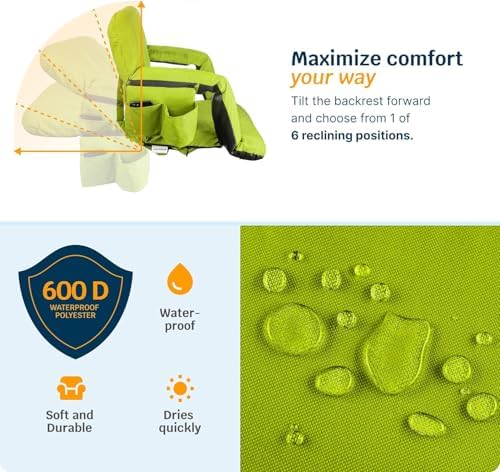 Alpcour Heated Reclining Stadium Seat for Bleachers – Wide Bleacher Chair with Back Support and Cushion, Armrests, Side Pockets, & Hook – Stadium Seats Chairs for Camping, Kayak, Paddle Board & More - Image 6