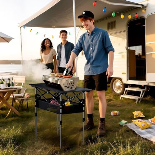 Anbte 3ft Aluminum Roll Top Folding Camping Table, Portable, 32”X16”, Black - Image 2
