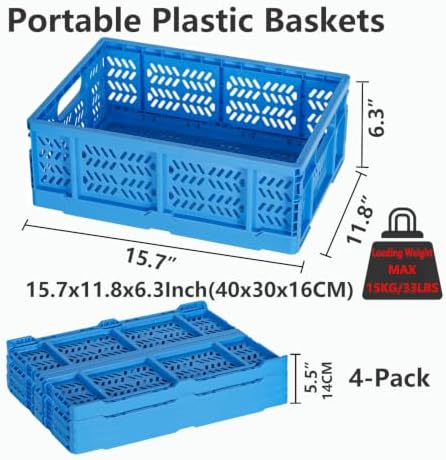 4 Pack 20L Large Closet Storage Baskets Bins for Shelves | Foldable Closet Organizers and Storage with Handles Home Organization | Plastic Collapsible Baskets for Organizing Clothes Nursery (Blue) - Image 2
