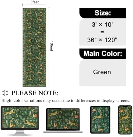 DUKINO 3x10 Washable Runner Rug, Non Slip Animal Rug for Hallway, Green - Image 2