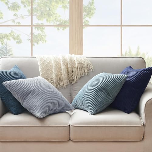 Topfinel Decorative Throw Pillow Covers Cushion Cases, Set of 4 Soft Velvet Modern Double-Sided Designs, Mix and Match for Home Decor, Pillow Inserts Not Included (12x12 inch, Blue) - Image 6