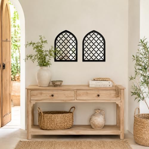 2 Pcs Moroccan Window Mirror Wall Decor, 12.8 x 8.9 Inch Self Adhesive Arched Mirror Wall Stickers for Living Room Bedroom Bathroom Hallway Entryway Bohemian and Mediterranean Style - Image 4