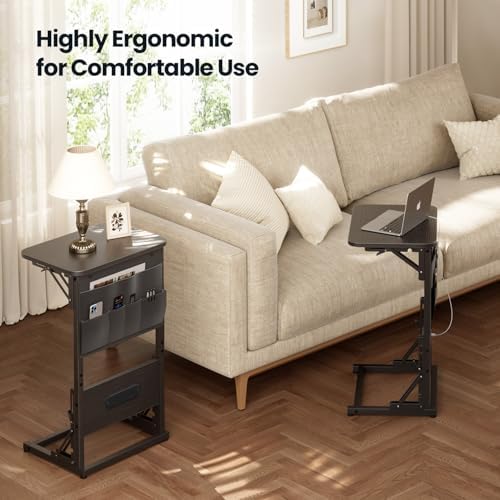 HLDIRECT C Shaped End Table with Charging Station & Storage Bag Black - Image 6