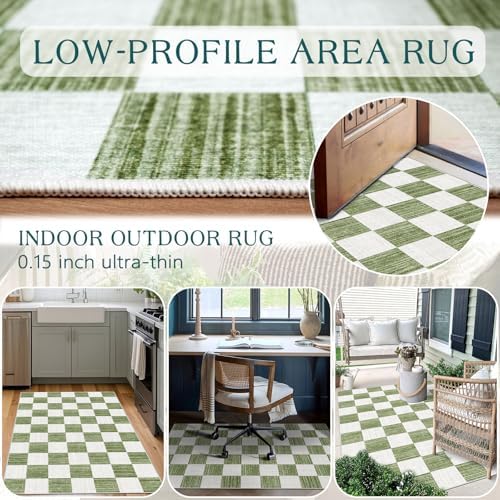 Green White Checkered Entry Rug - 3x5 Non-Slip Indoor Outdoor Rugs - Image 4