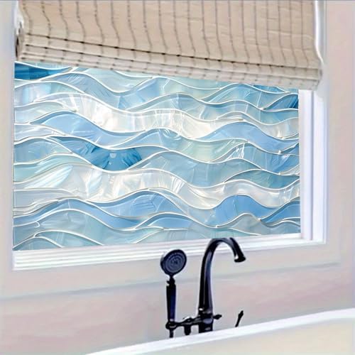 HOMETITUTE Blue Wave Mosaic Privacy Window Film 39.3x17.7 Inch PVC - Image 6