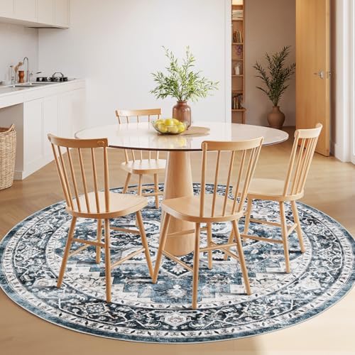 AMADA HOMEFURNISHING Round 4ft Area Rugs, Low-Profile Washable Rug with Non-Slip Backing & Durable Edge Binding, Vintage Rugs for Living Room, Bedroom, Dinning Room - Image 3
