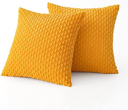 MIULEE Decorative Throw Pillow Covers 18x18 Golden Yellow Textured Corduroy - Image 6