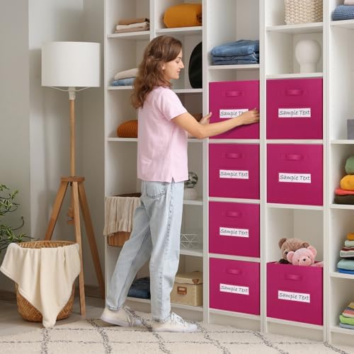 Fabric storage cubes (8 Pack) 11 Inch Cube Storage Bin, cube organizer bins with 8 Labels Window Cards & a Pen, Foldable cube organizer bins and Storage Box, Dark pink - Image 5
