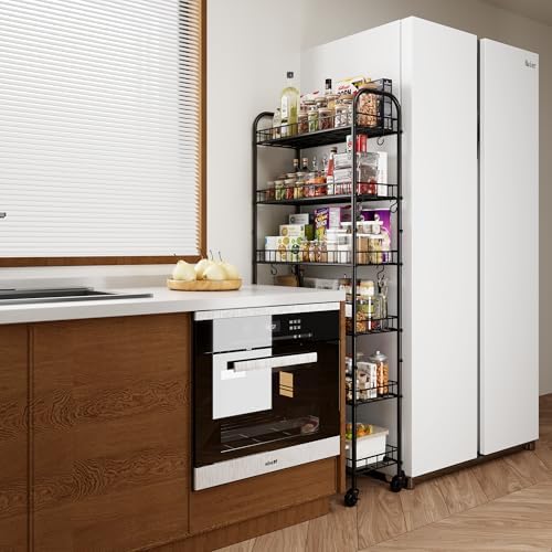 6 Tier Slim Storage Cart with Wheels, Metal Mobile Shelving Unit Organizer Utility Cart for Office Bathroom Kitchen Laundry Room Narrow Places (10inches) - Image 7