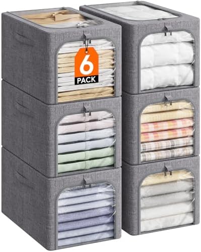 Lifewit 40L Clothes Storage Bins with Metal Frame for Closet, 6 Pack by Lifewit