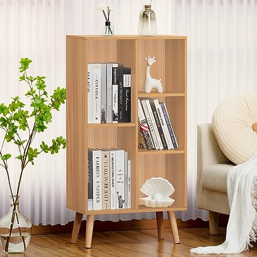 LEYAOYAO 5 Cube Bookshelf, Mid-Century Modern Book Shelf with Legs, Natural - Image 6