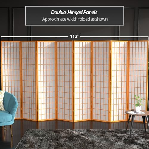 Red Lantern 6 ft. Tall Window Pane Shoji Screen - Honey - 8 Panels - Image 5
