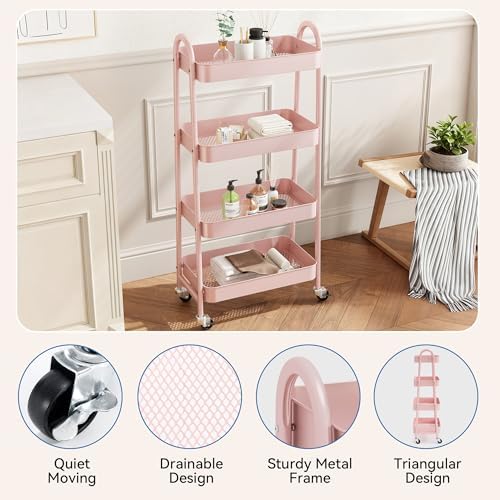 NEWBULIG 4-Tier Metal Rolling Storage Utility Cart with Lockable Wheels - Image 2