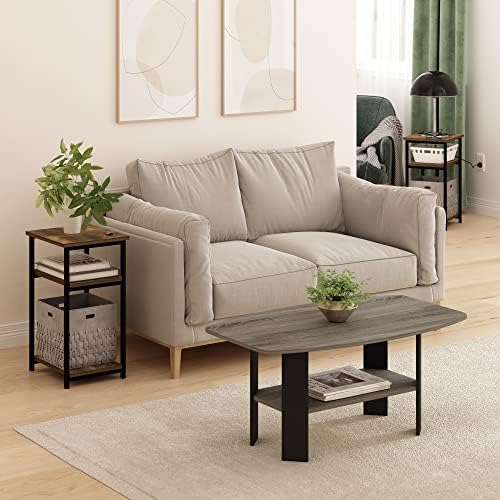Furinno JUST 3-Tier Metal Frame Telephone Table, Set of 2, Amber Pine - Image 2