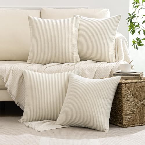 MIULEE Soft Corduroy Decorative Throw Pillow Covers Cream White 18x18 - Image 2